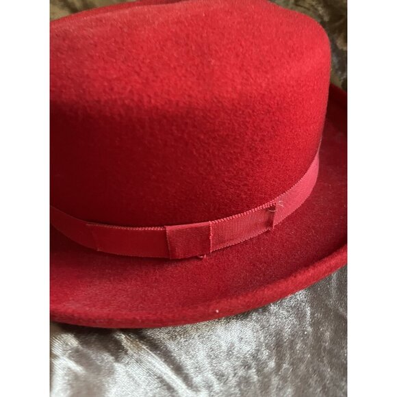 Capas Little Topper Red 100%Wool Felt  Hat Derby Wedding A MUST SEE PHOTOS SIZEM - Picture 7 of 16
